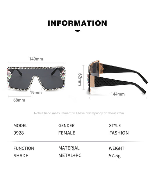 Women's fashion glasses 新款欧美大框镶钻太阳镜女防紫外线眼镜圆脸大脸显瘦影楼拍照墨镜
