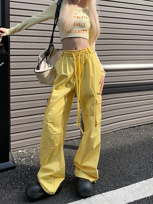 Dopamine pants Free shipping Tattoo American street overalls women's autumn new dopamine color pants loose straight wide-leg sports casual pants