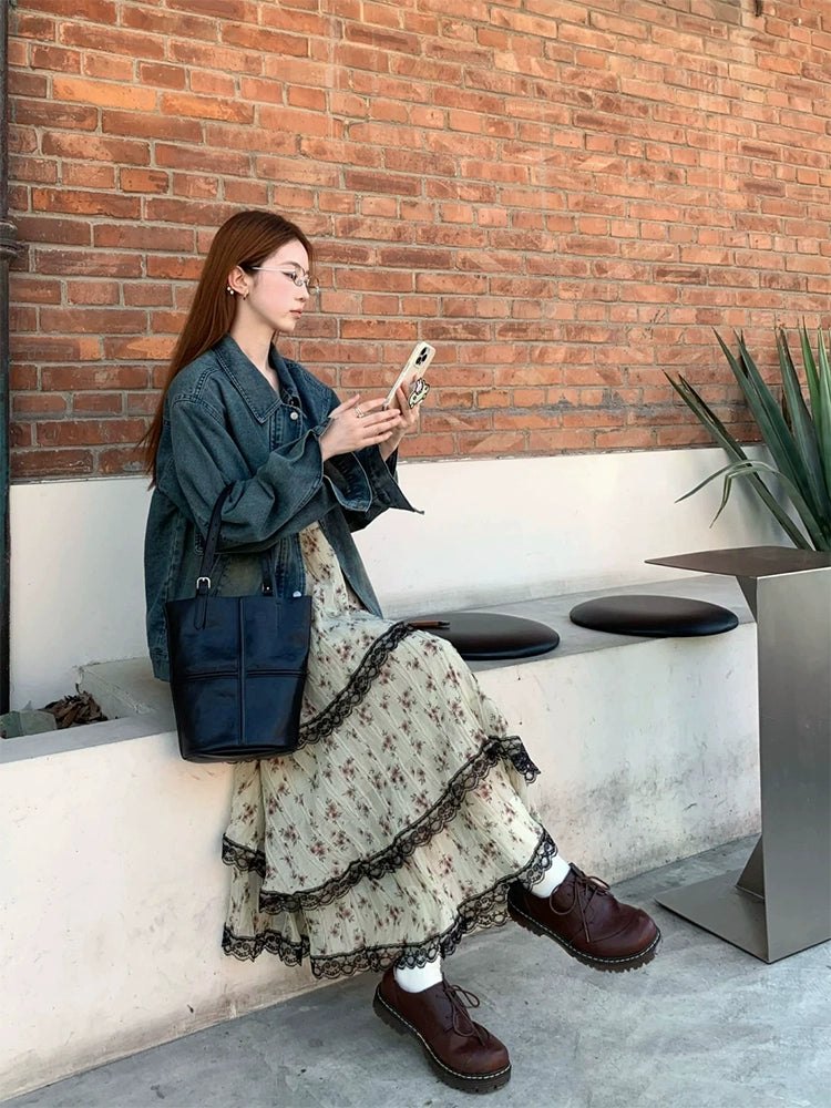 Fashion women's wear French Style Floral Strap Dress 2024 Spring New Style Small Temperament Beautiful Tiered-Ruffle Long Dress Women