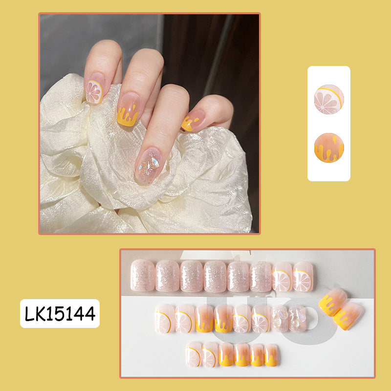 极光柠檬穿戴甲闪闪指甲贴片流心美甲片清凉假指甲片美甲贴片成品