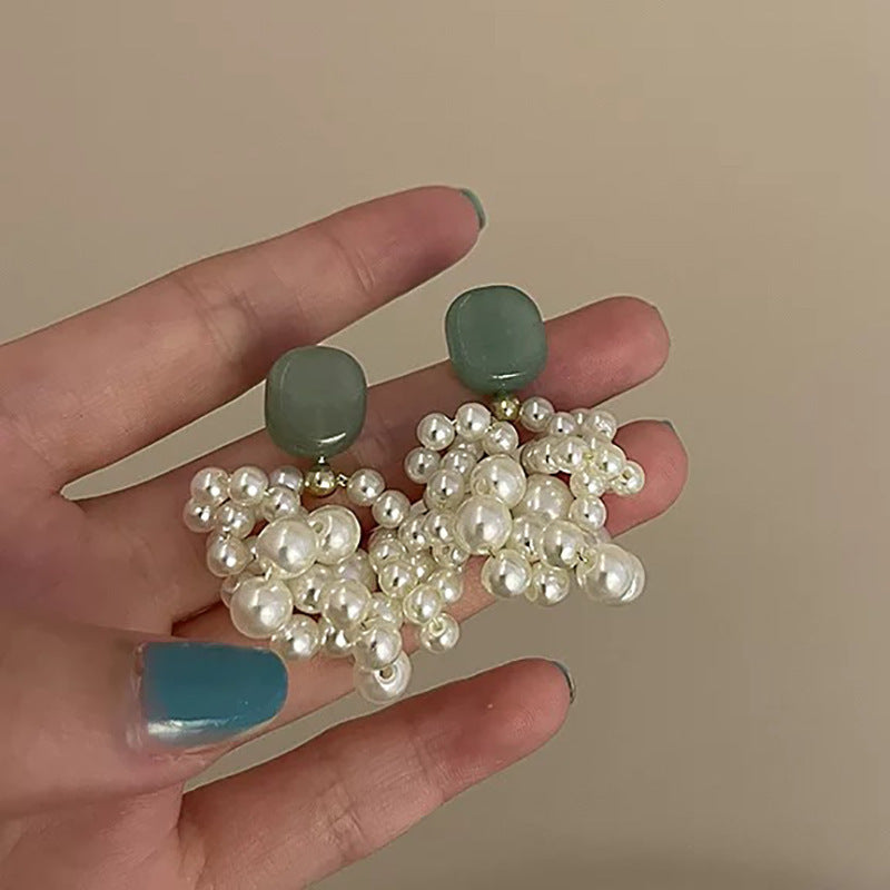 银针不对称镶钻圆圈水晶花朵耳环宫廷风炫彩复古耳钉设计感耳饰女