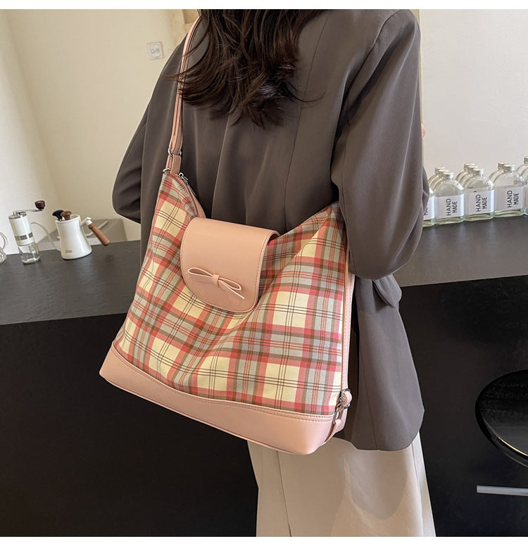 Dopamine Bag Free shipping Tattoo Dopamine plaid large-capacity bag women's 2024 new fashion shoulder bag commuter women's backpack tote bag