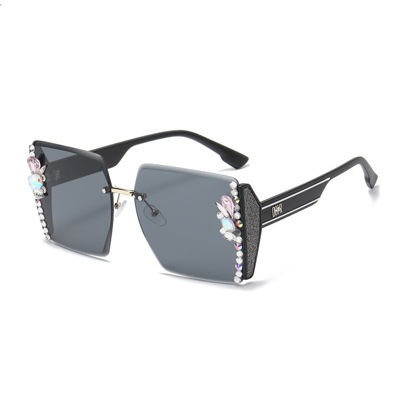 Women's fashion glasses 镶钻太阳镜女士欧美大框跨境侧边闪亮点高级感墨镜女遮阳防紫外线