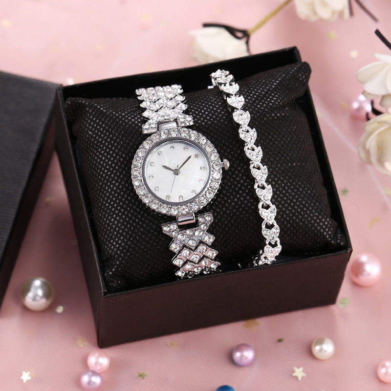 Fashion women's watchNew Diamond Bracelet Watch Two-Piece Suit Women's Fashion Watch Trend Women's Watch with Rhinestones Cross-Border Hot Quartz Watch