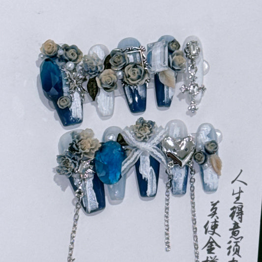Hand-Worn Armor Light Luxury Gradient Blue Rose Enchantress Stars Sea Nail Stickers