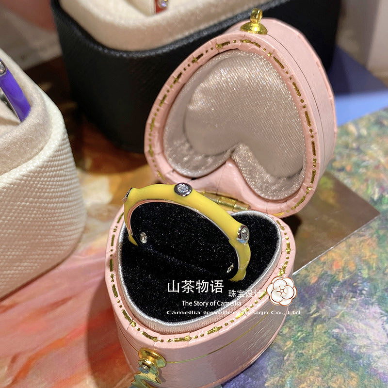 Camellia多巴胺少女境外彩虹锆石时尚百搭手工珐琅不褪色叠带戒指