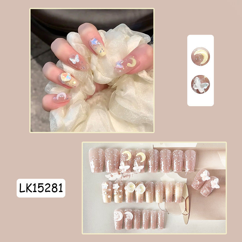 月亮蝴蝶穿戴甲梦幻指甲贴片批发美甲片半手工假指甲小红书美甲贴