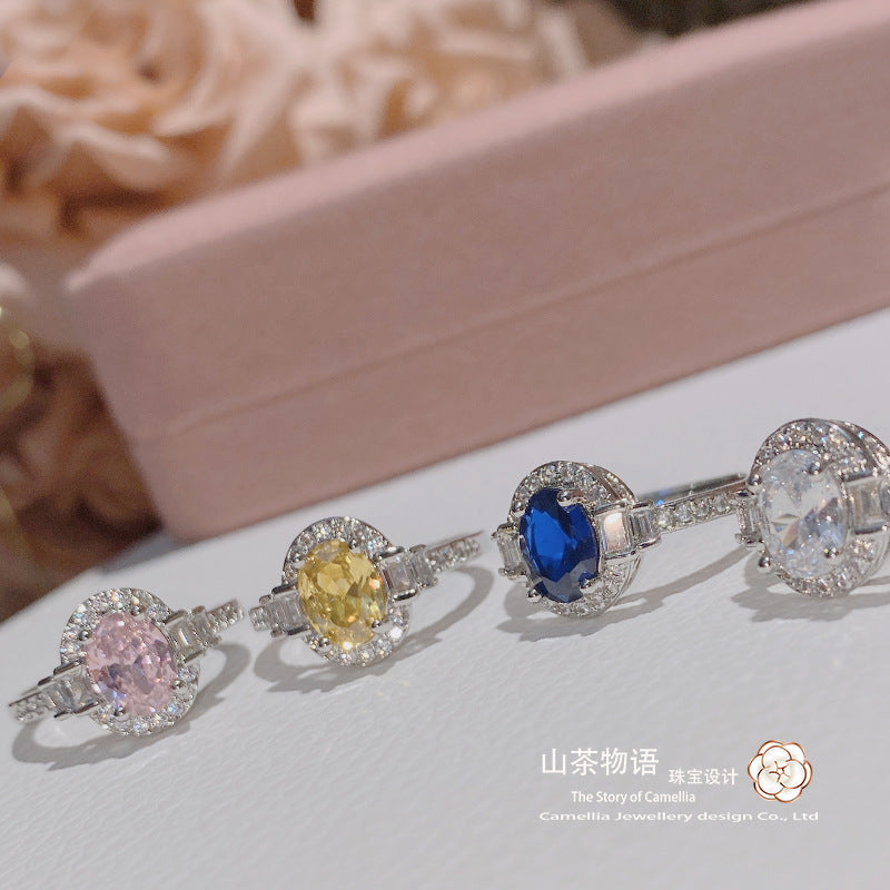 Camellia小富婆高定闪耀仿真钻女士戒指复古轻奢微镶5A锆彩宝指环