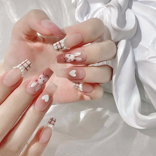 Fashion  nail Rabbit Love Fake Nail Patch Finished Nail Beauty Wearable Nail Stickers X99
