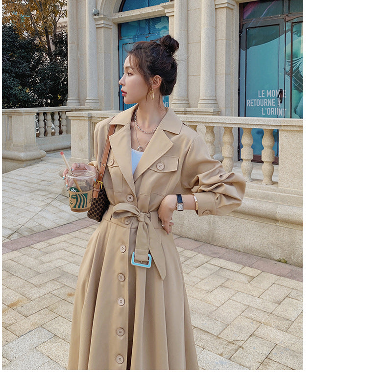 Fashion women's wear Real Shot Large Skirt Windbreaker Dress Women's Mid-Length 2024 Autumn and Winter Clothing New Waist Trimming Fashion Fashion Coat