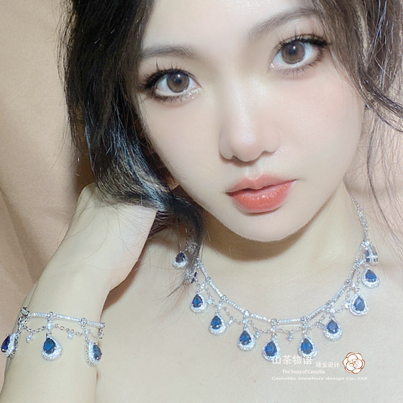 Camellia装柜同款珠宝满钻仿蓝宝石套链 强保色百搭晚礼服手链女