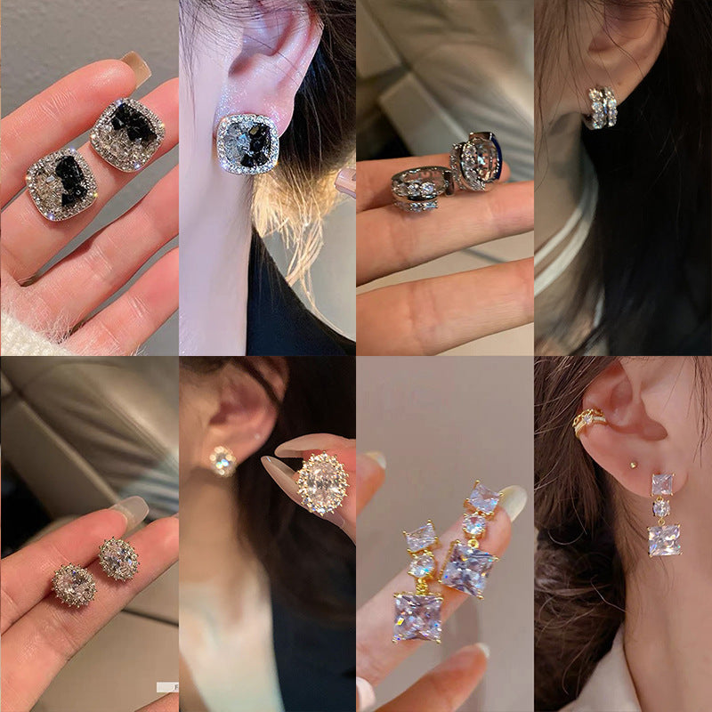 925银针珍珠锆石耳环女韩国ins迷你款耳钉小众气质森系耳饰女批发