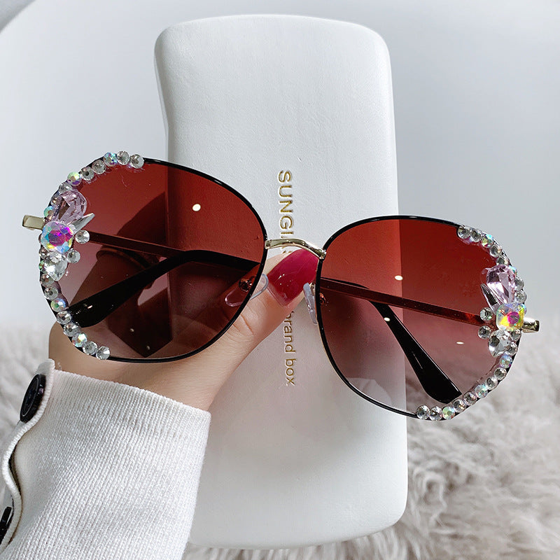 Women's fashion glasses 2022新款偏光镶钻女士墨镜潮遮阳ins太阳眼镜时尚多边形大框眼镜