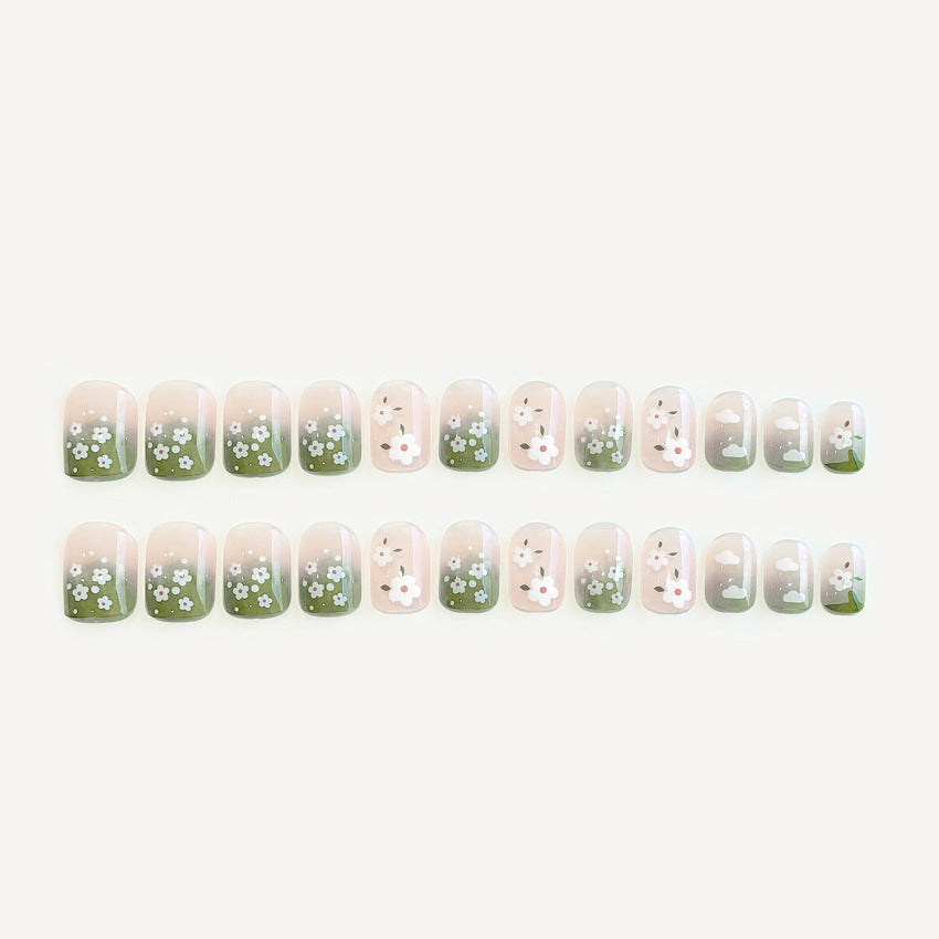 Fashion  nail Long Island Iced Tea Wear Nail Fresh Green Spring Small Flower Nail Stickers Wear Nail Fake Nails A17
