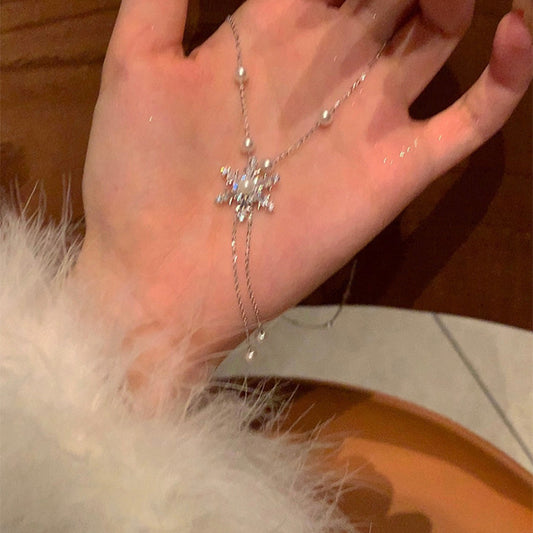 锆石雪花珍珠流苏项链圣诞节小众百搭锁骨链时尚设计感饰品批发女
