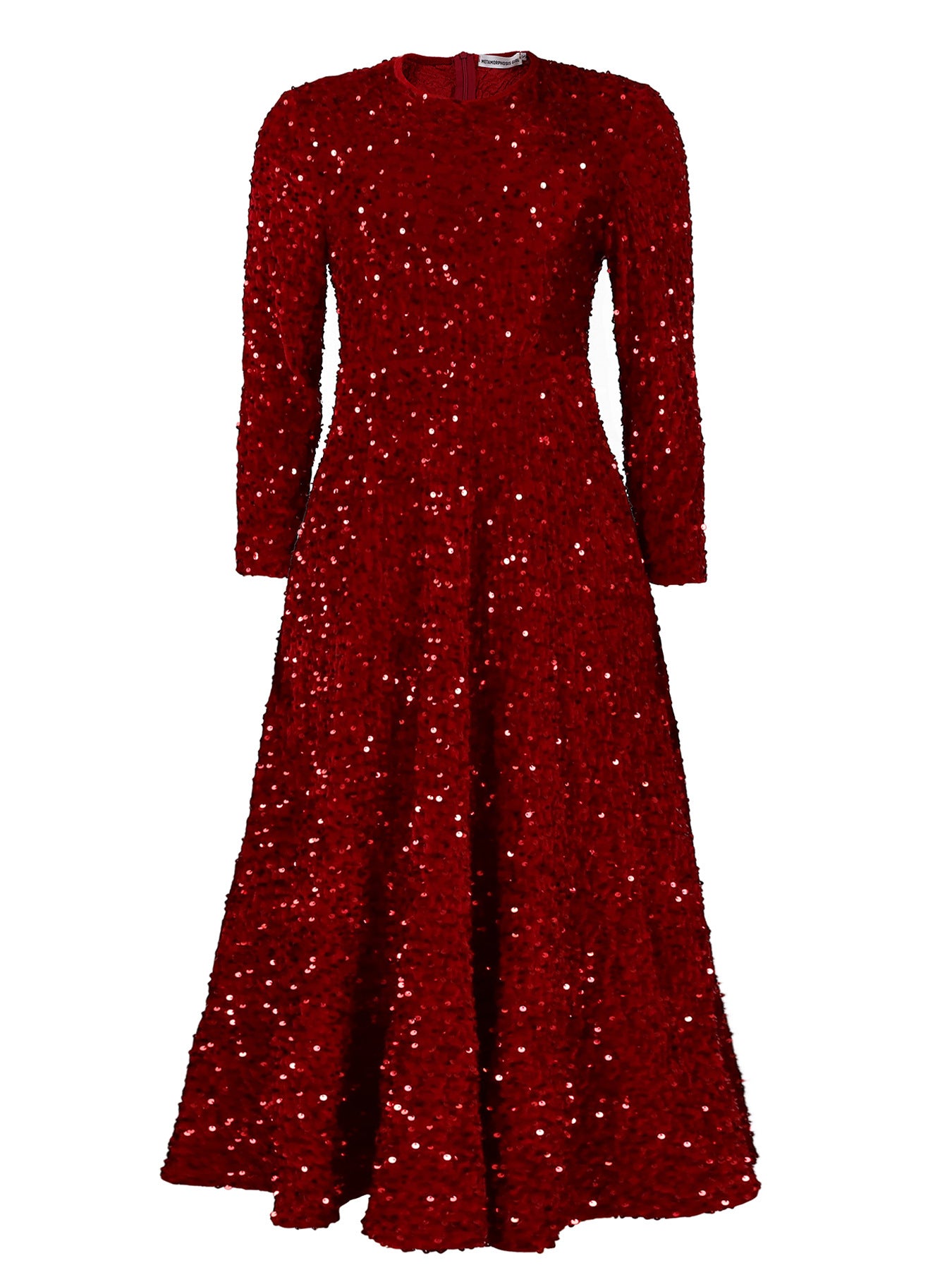 Fashion women's wear D469 Cross-Border New Arrival Women's round Neck Long Sleeve Pure Color Sequins High Waist Temperament Mid-Length Formal Dress European and American Style Dress