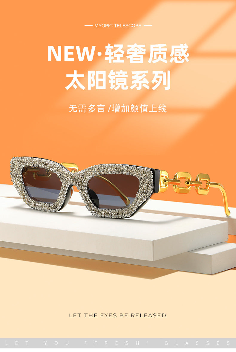 Women's fashion glasses 2023新款镶钻1382狐狸头偏光太阳镜女 时尚太阳眼镜防紫外线墨镜