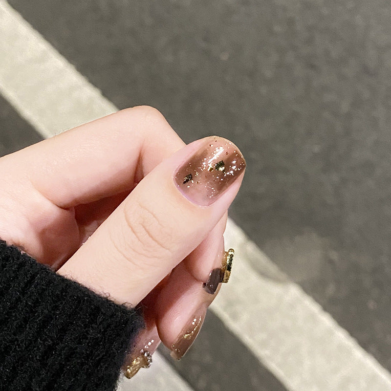 贝母链条穿戴甲秋冬指甲贴片晕染美甲片钻款假指甲美甲贴片成品甲