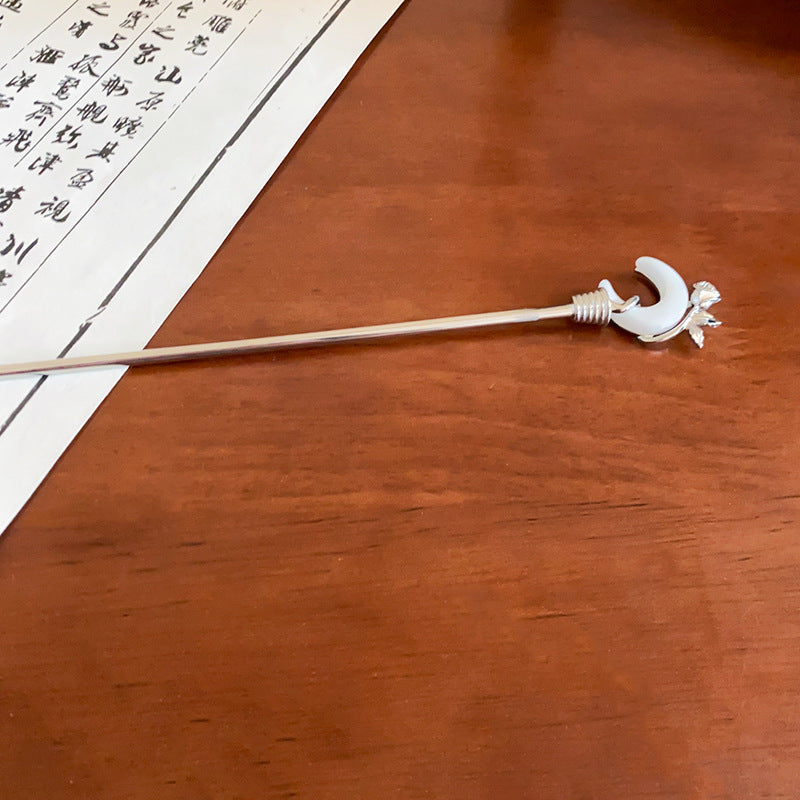 头饰发簪新中式月亮花朵珍珠发簪复古小众气质盘发发杈古风百搭发饰批发女