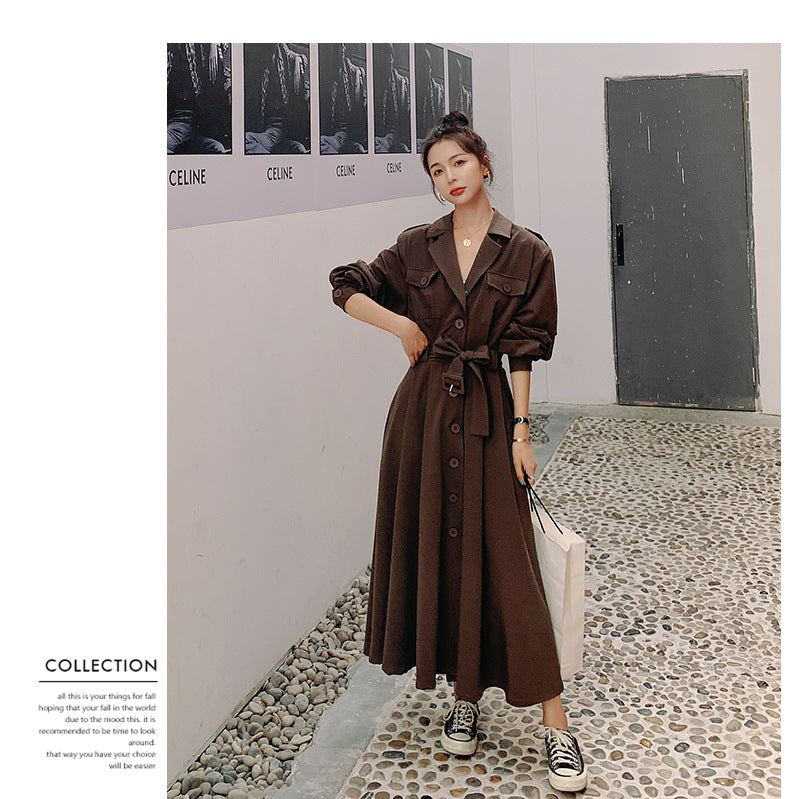 Fashion women's wear Real Shot Large Skirt Windbreaker Dress Women's Mid-Length 2024 Autumn and Winter Clothing New Waist Trimming Fashion Fashion Coat
