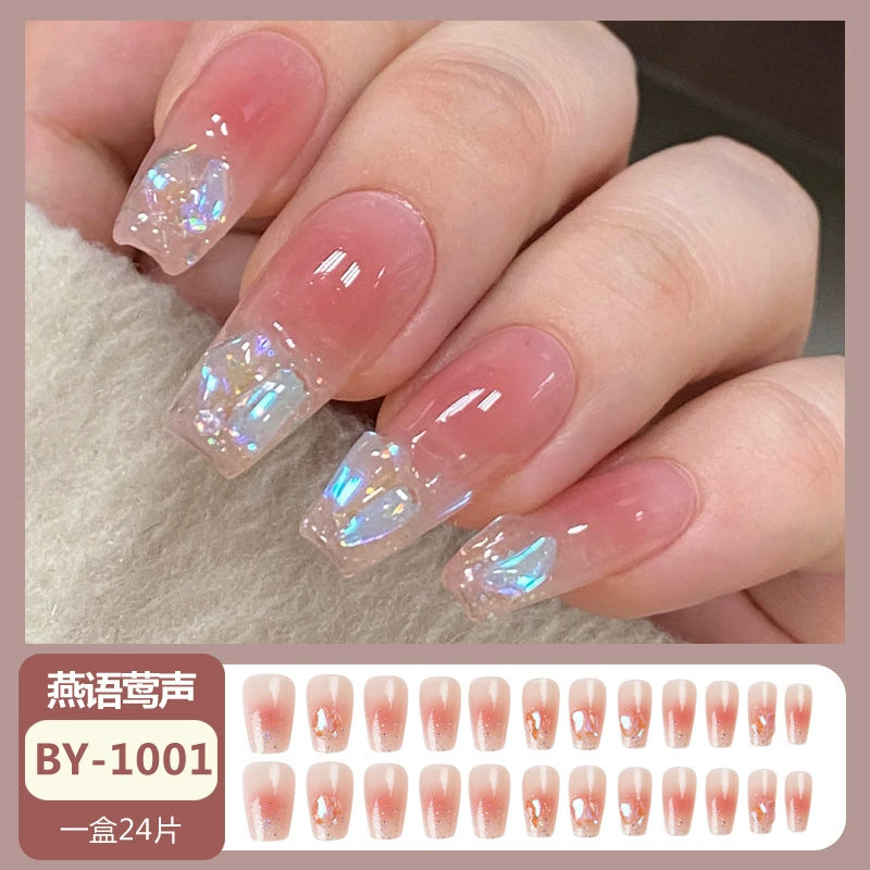(Hand-made nail) French nail armor long black small fragrance simple white high-grade sense nail piece bride pregnant woman finished product.