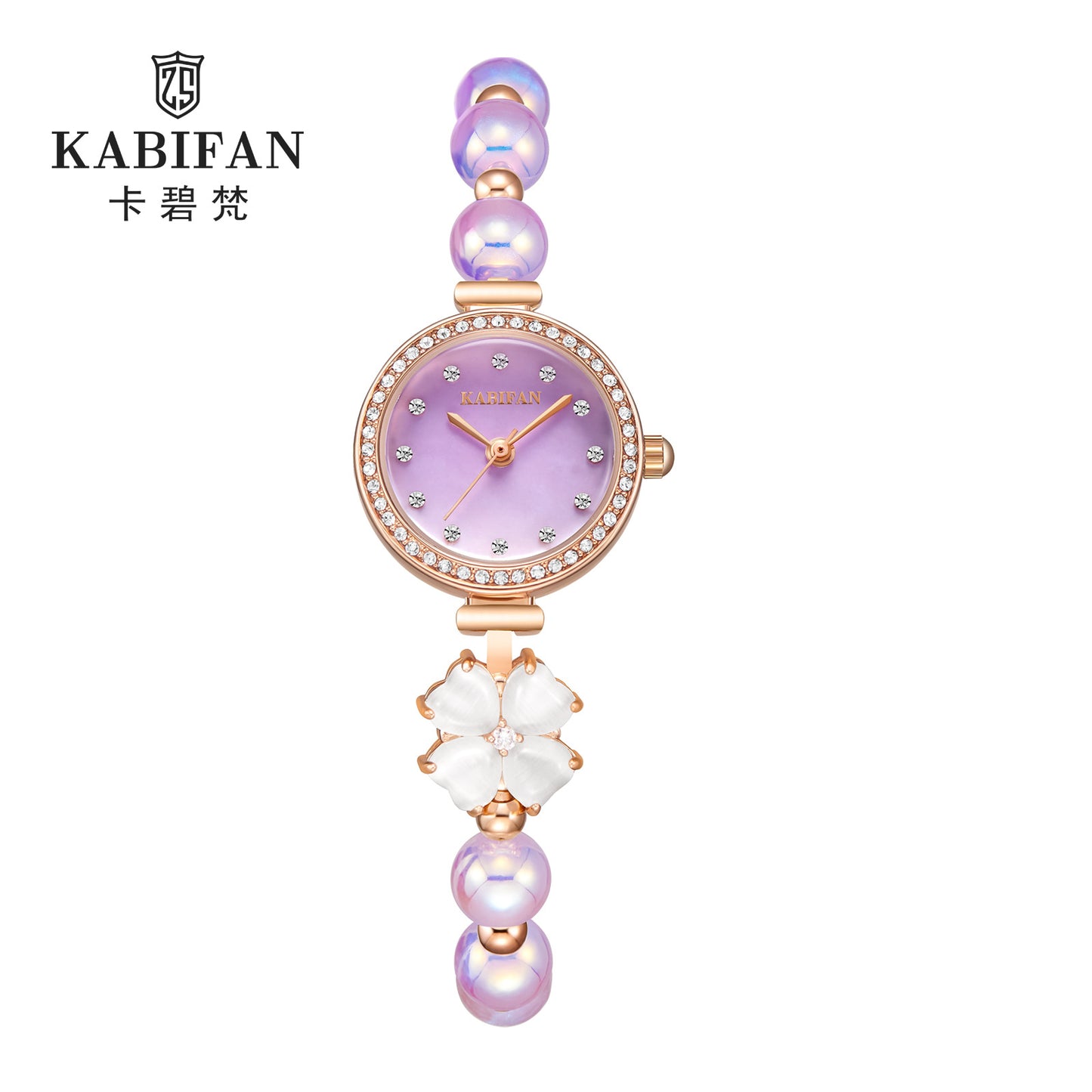 Fashion women's watchLive Hot White List Watch Women's Clover Agate Opal Waterproof Watch Pearl Bracelet Watch Suit
