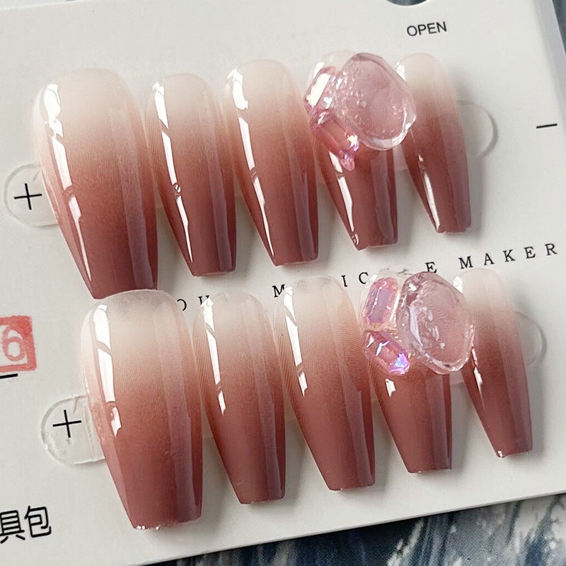 纯手工甲穿戴甲草莓晶石指甲贴片气质美甲片假指甲网红美甲贴成品