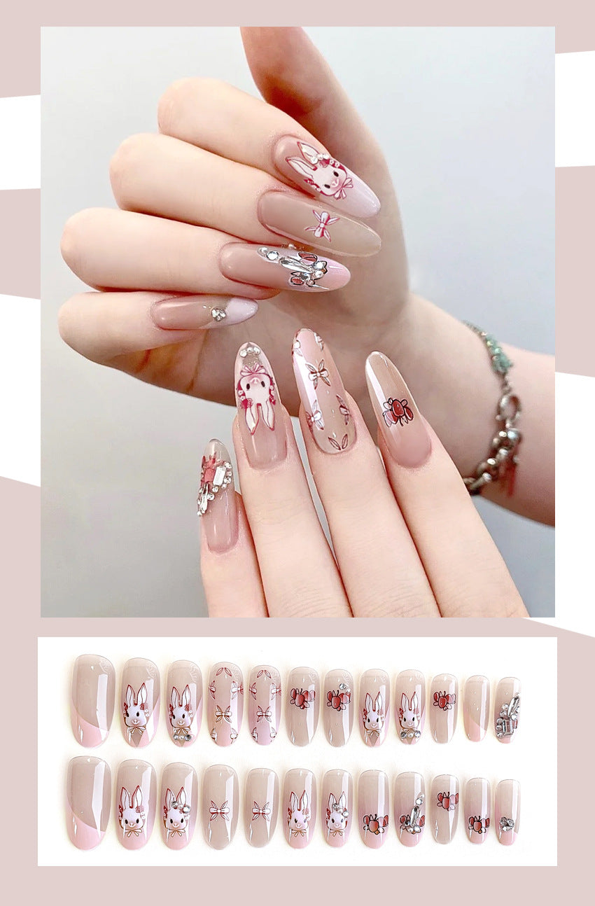 Fashion  nail Cute Rabbit Bow Fake Nail Patch Finished Nail Beauty Wearable Nail Stickers X106