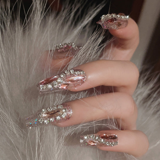Fashion  nail Manicure Wear Nail Ins Advanced Pure Desire Wind Nail Patch Finished Product Wear Nail Full Diamond Big Diamond Nail Stickers U3
