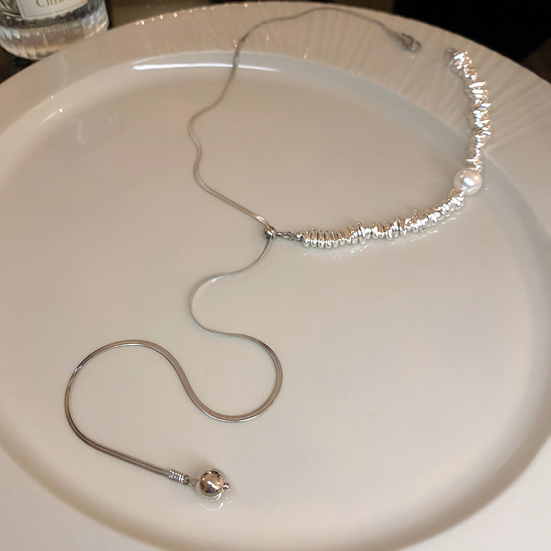 碎银子珍珠项链夏季个性新款百搭锁骨链小众设计冷淡风配饰女批发
