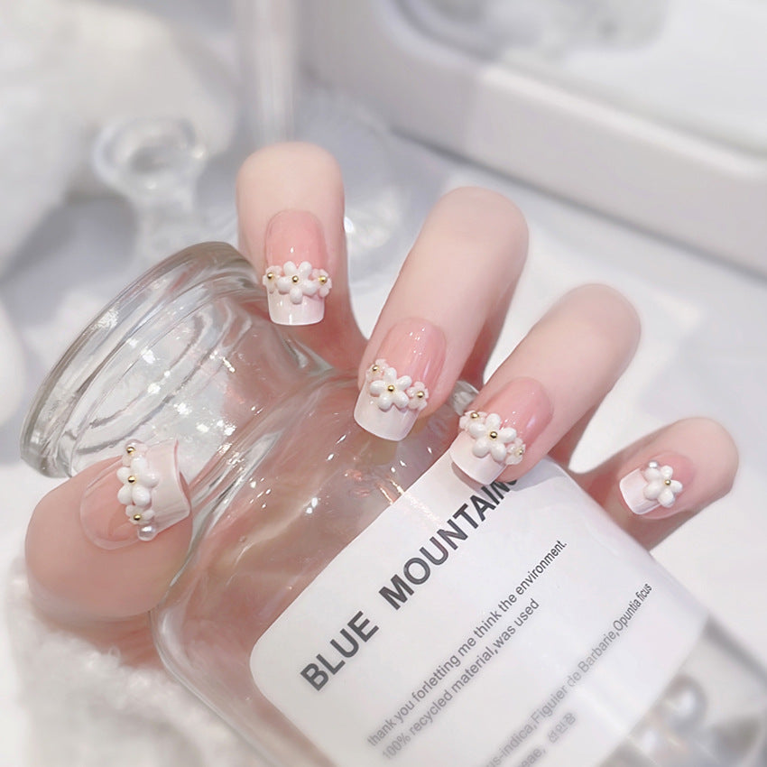 Fashion  nail New Fresh Sweet French Style Pearl Flower Nail Stickers Fake Nails Fresh Hand-Worn Armor A41