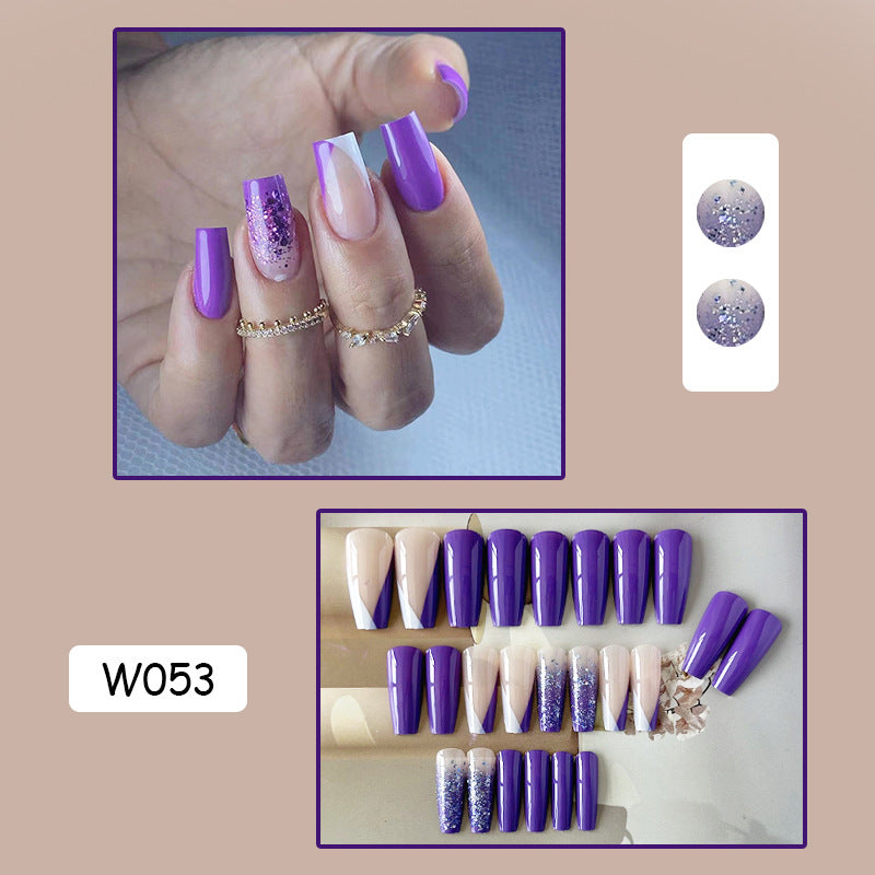 闪耀魅紫穿戴甲闪粉nails 法式跨境美甲片外贸假指甲长甲美甲贴片