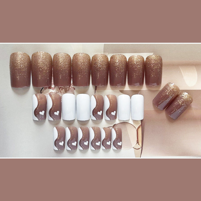 金闪白心穿戴甲裸色nails 欧美跨境美甲片外贸假指甲长甲美甲贴片