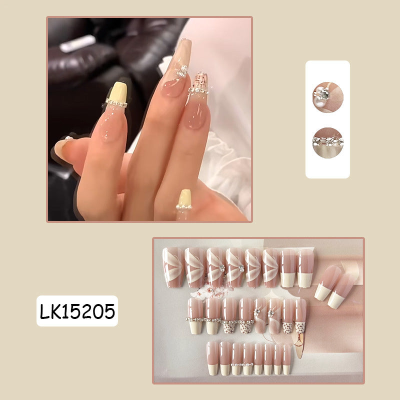 奶油丝带穿戴甲钻款指甲贴片裸色美甲片仙气假指甲美甲贴片成品甲