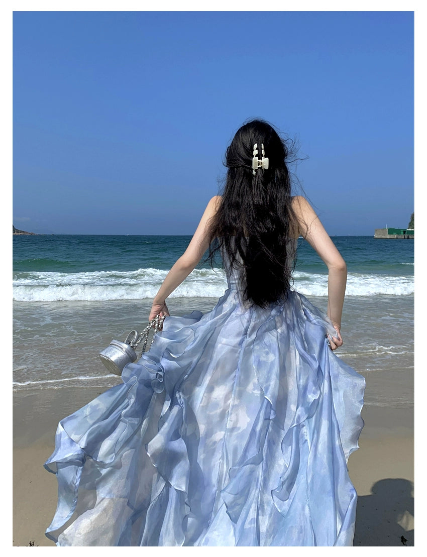 Fashion women's wear Phantom Fairy Seaside Vacation Elegant Beach Dress Ruffled Escape Princess Skirt Summer Sling Dress