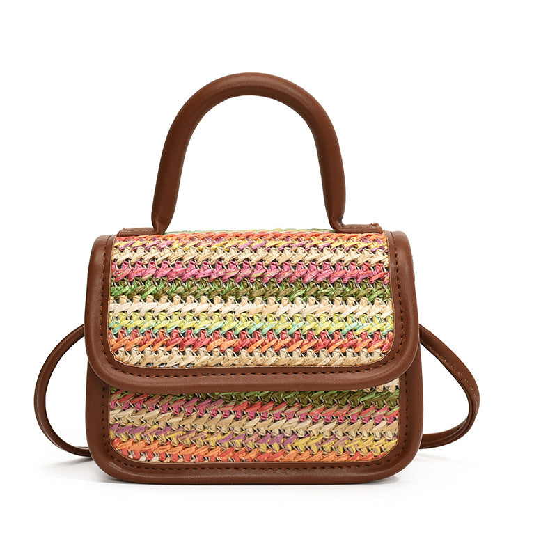 Dopamine Bag Free shipping Tattoo Rainbow Straw Small Square Bag 2024 Summer Popular Dopamine Children's Bag Bow Shoulder Crossbody Lipstick Bag Female