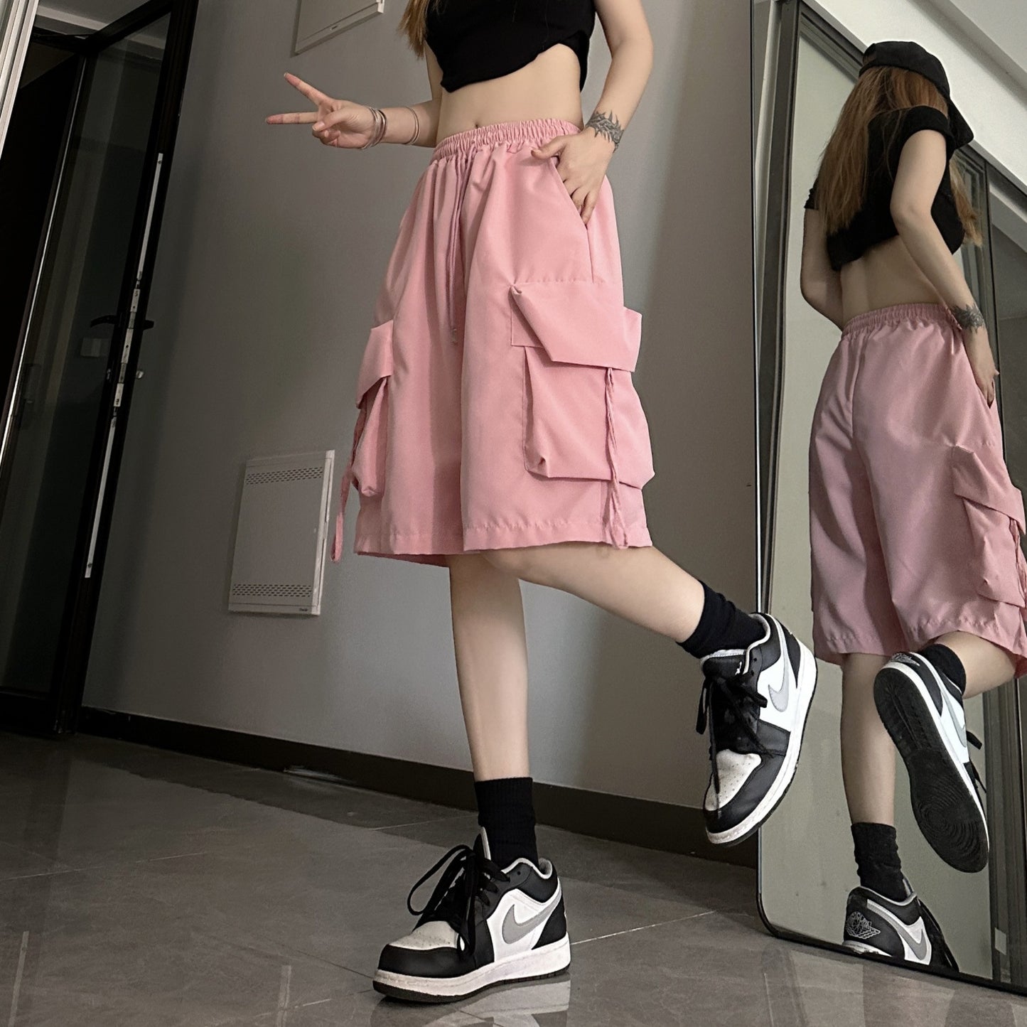 Dopamine pants Free shipping Tattoo Dopamine sports shorts women's American summer thin outer wear wide-leg casual and thin quick-drying overalls five points