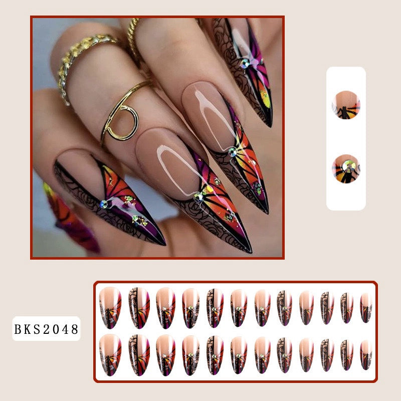 (Hand made nail) Kardashian, European and American Spicy Girl, Little Red Book, Dark Super Long, Internet Celebrity Cross border Nail Art, Detachable and Reusable Nail