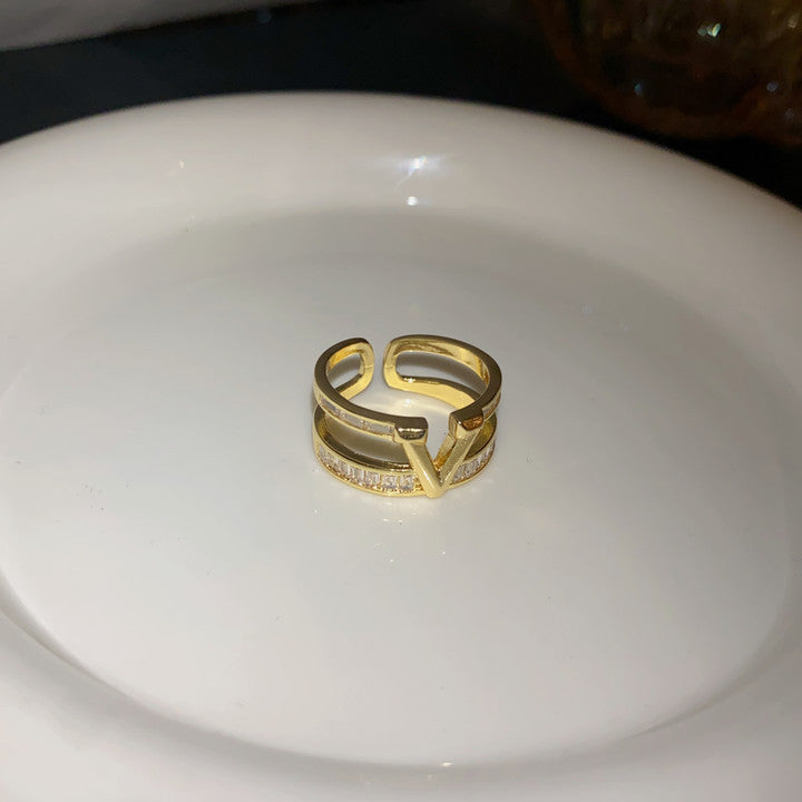 简约锆石几何开口戒指轻奢小众高级感食指戒网红百搭时尚手饰批发