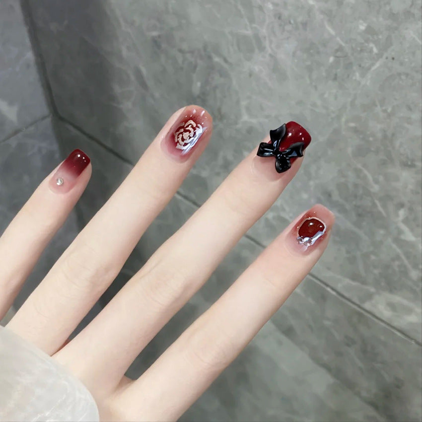 Fashion  nail Red with Golden Rose New Year Armor Flame Rose Wear Armor Ins Style Nail Sticker Finished A4