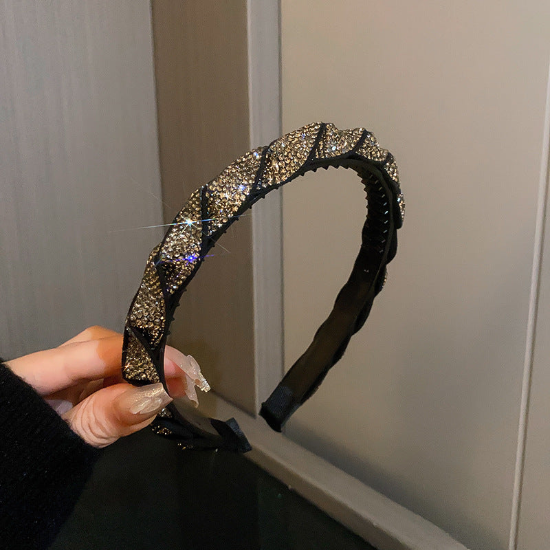 秋冬黑色珍珠蝴蝶结缎面发箍韩系高颅顶压发头箍高级感发饰品批发