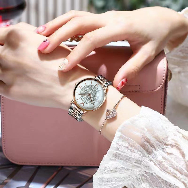 Fashion women's watchRuishi Kaiqi New Starry Women's Watch Good-looking Steel Belt Ultra-Thin Fashion Student Waterproof Quartz Watch