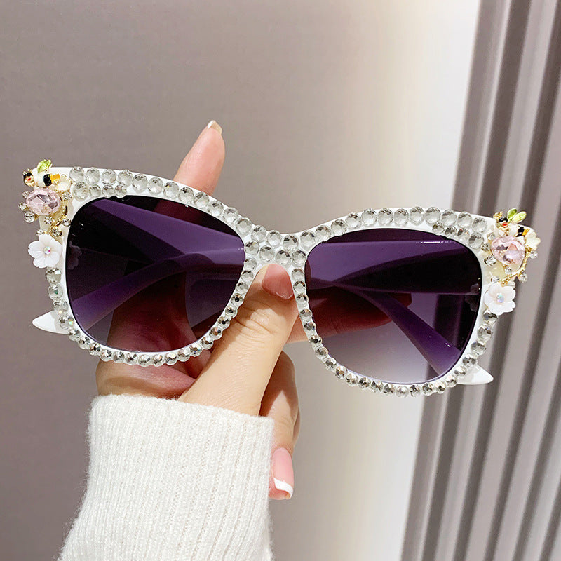 Women's fashion glasses 跨境水钻防蓝光眼镜女抗疲劳眼睛素颜显瘦护目镶钻平光镜无度数