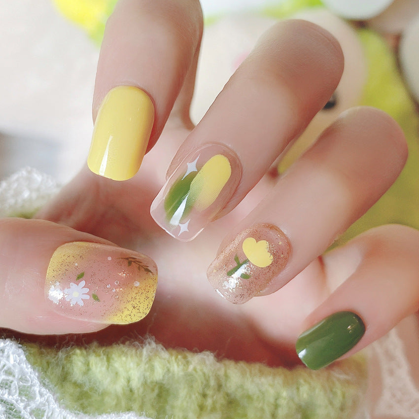 Fashion  nail Summer Yellow Wear Armor Nail Patch Nail Sticker Nail Stickers Fake Nails Wearable Nail Stickers A46