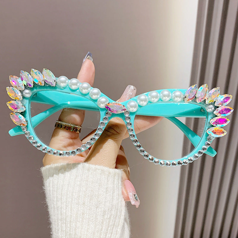 Women's fashion glasses 跨境新款镶钻太阳镜 欧美时尚网红ins水钻眼镜个性嘻哈珍珠墨镜女
