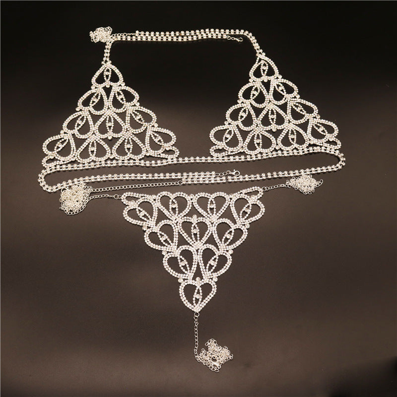 Fashion Jewelry Cross border Explosives Sexy Body Chain Water Diamond Luxury Underwear Set Instagram Popular Nightclub Love Body Chain