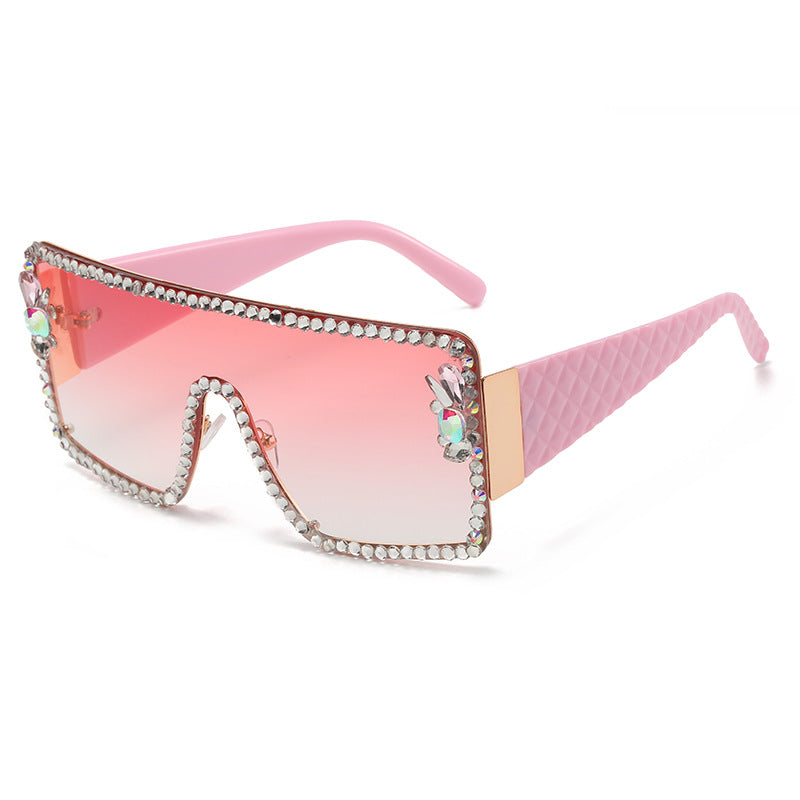 Women's fashion glasses 新款欧美大框镶钻太阳镜女防紫外线眼镜圆脸大脸显瘦影楼拍照墨镜