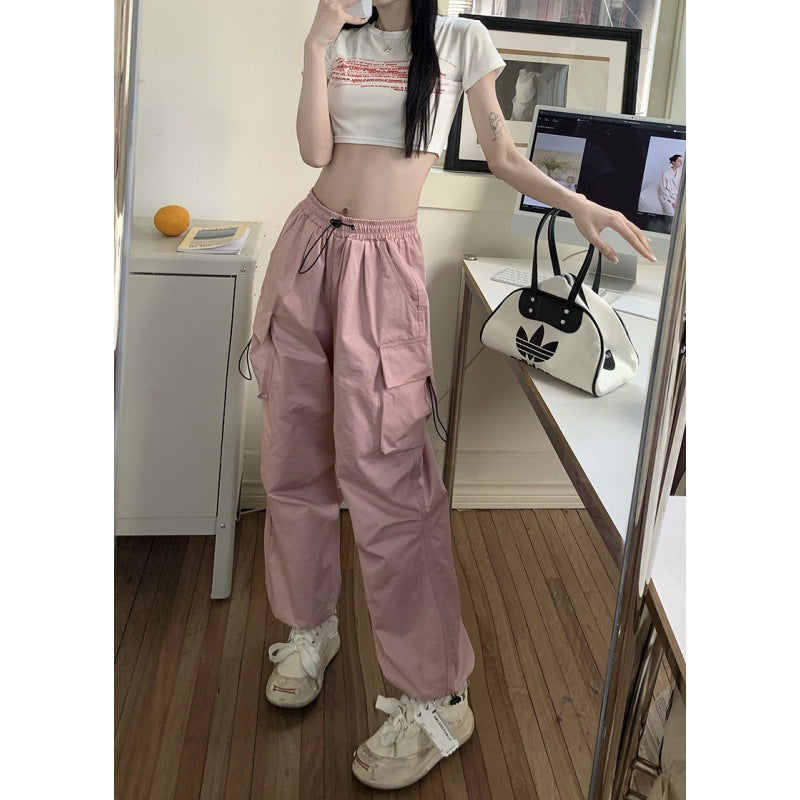 Fashion women's wear Overalls Women's 2024 Summer New American Parachute Pants High Waist Wide Leg Leisure Drawstring Sports Pants Fashion