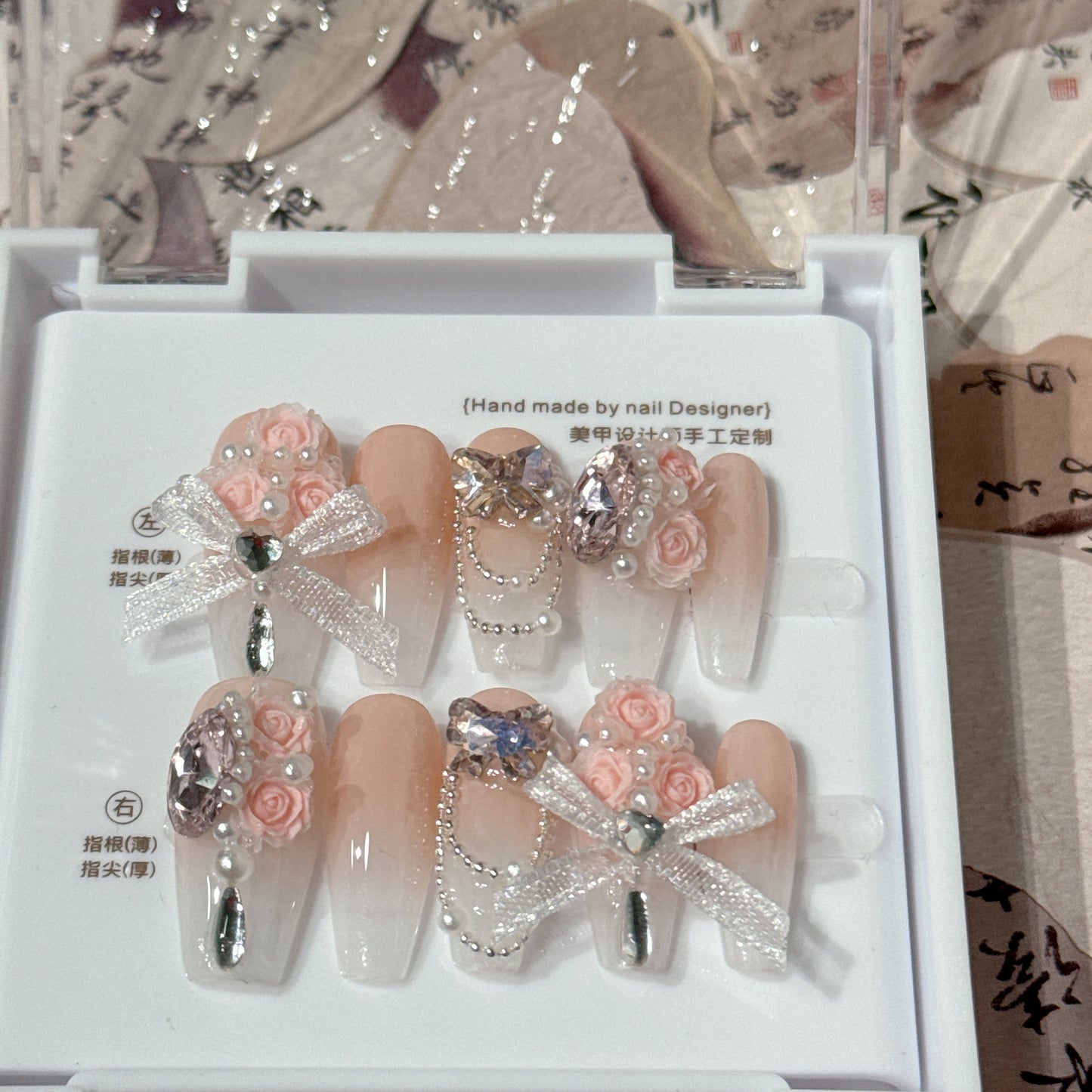 Handmade Wear Nail Rose Manor Steel Ball Diamond Ribbon Bow Nail Nail Stickers