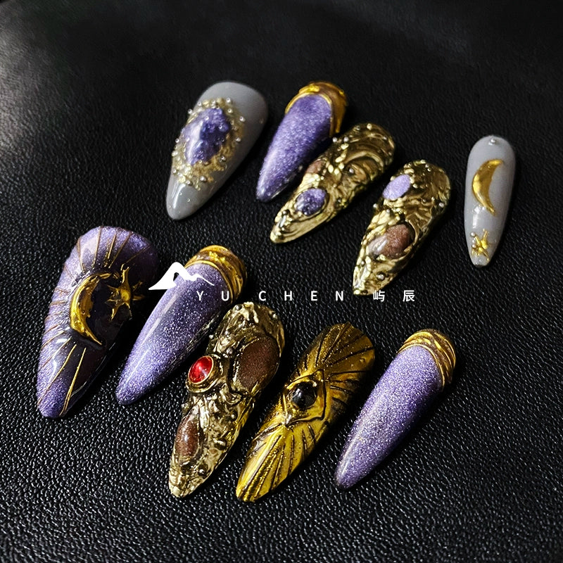 Yuchen Wear Armor [Golden Gem Moon] Y2g Millennium Purple Cat Eye Three-Dimensional Handmade Original Customization